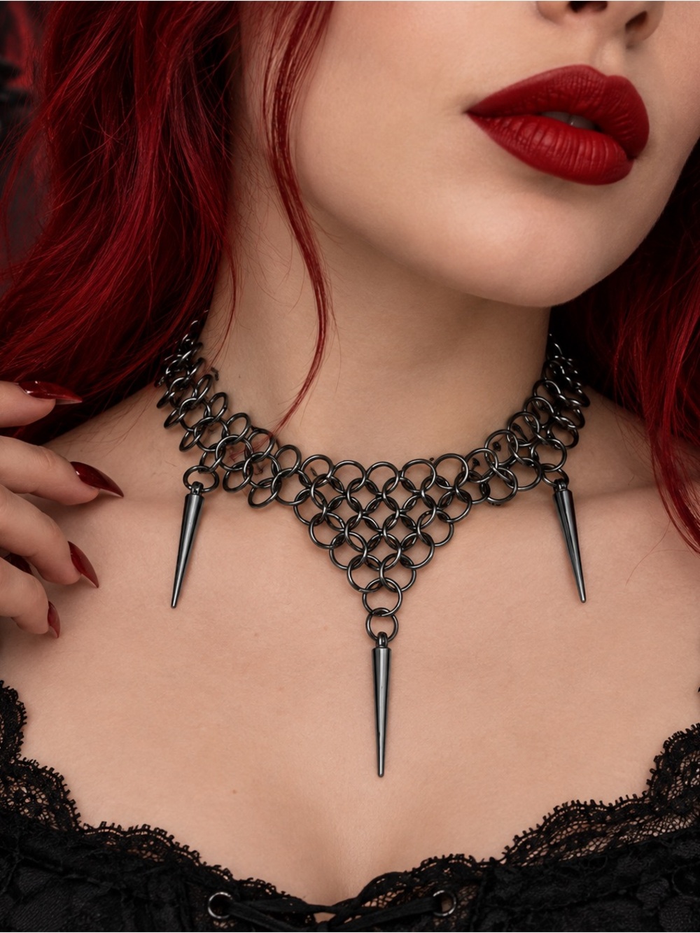 Gothic Black Spike Chainmail Choker Necklace